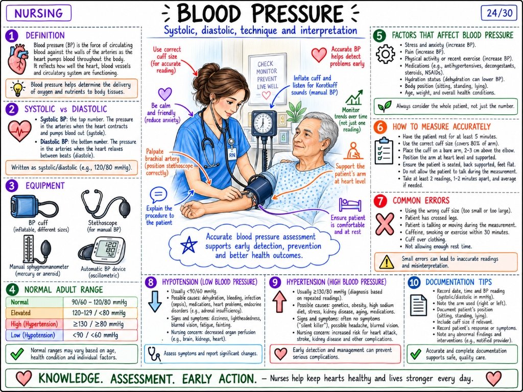 Blood Pressure: Systolic, Diastolic, Technique & Interpretation